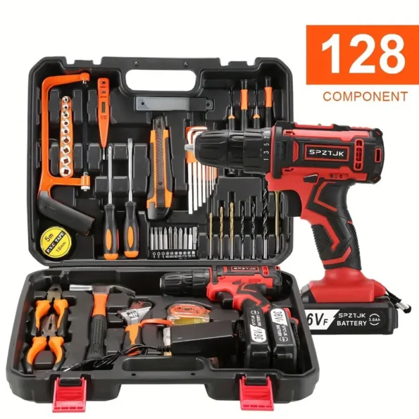 🔥today only sale 🔥36V Cordless Electric Drill-128 Pieces Of Home Maintenance Tool Set, Portable Tool Box And Cordless Electric Drill Are Suitable For Repairing Wall Metal Wood And Car Maintenance Tool Set.